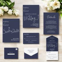 Minimal Navy Blue White Delicate Chic Wedding
