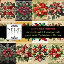 Retro Poinsettia Festive Floral Crafting Paper 