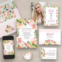 Floral Chic Blush Pink and Gold Quinceanera