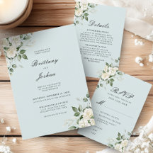 Sage Green White Floral Script Wedding