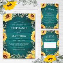 Sunflower Baby's Breath Border Teal Wood Wedding