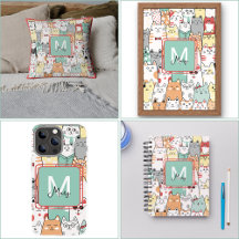 Colorful Kittens Cat Monogram Name 