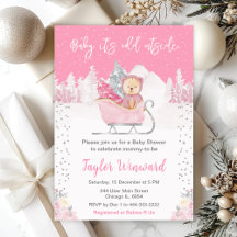 Winter Bear Pink Sleigh Baby Shower