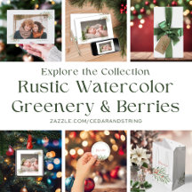 Rustic Watercolor Greenery and Berries Christmas