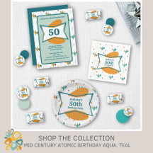 Retro Mid Century Atomic Birthday Party Aqua, Teal