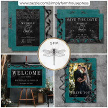 Gothic Black Raven & Black Roses Teal Wedding