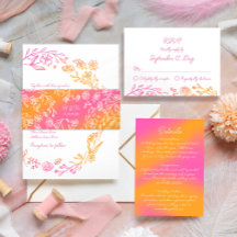 Pink Orange Hand Drawn Simple Botanical Wedding