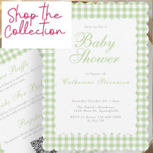 Classic Sage Green Gingham Minimalist Baby Shower