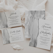Agate Gray Silver Modern Script Wedding Suite