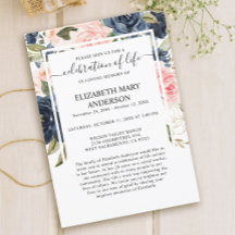 Blush Pink and Navy Blue Watercolor Memorial