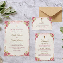 Traditional Christian Pink Floral Catholic Wedding