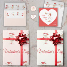 Vintage Valentine's Day - Cute Girls & Red Hearts