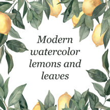 Yellow watercolor lemons and green leaves