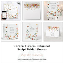 Garden Flowers Botanical Script Bridal Shower