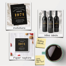 50th Birthday Born 1974 Standards Black And Gold