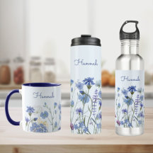 Blue Watercolor Wildflower Meadow Garden