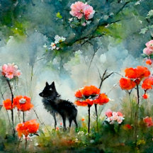 black wolf in the fields