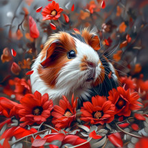 Guinea Pig Among Red Flowers