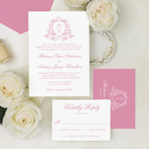 Elegant Rose Pink Floral Crest Monogram Wedding
