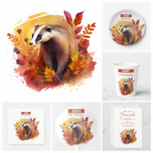 Fall Watercolor Badger - Kids Birthday Party