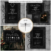 Dark Gothic Black Floral Damask Satin Wedding