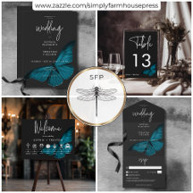 Dark Moody Minimal Teal Moth Wedding