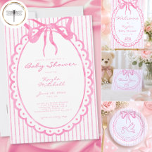 Whimsical Pink Watercolor Bow Stripe Baby Shower