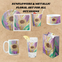 Sunflower & Metallic Floral Art 