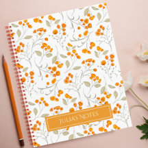 Orange floral pattern with leaves and branches 