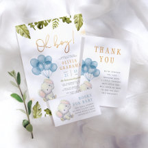 Oh Boy! Elephant & Balloons Baby Shower Invitation