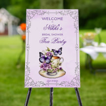Purple butterflies in a cup bridal tea party