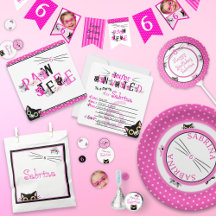 Peeking Cats Pink Polka Dot Kid's Party
