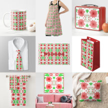 Whimsical Red Flowers Green Leaves On White Art