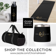 Modern Black Gold Script Monogram Yoga Accessories