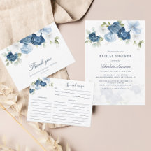 Dusty Blue Floral Bridal Shower Invitation & Gifts