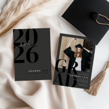 Chic Modern Photo Charcoal Graduation Invitation ☆