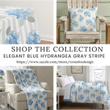 Elegant Blue Hydrangea Pattern Gray Stripe