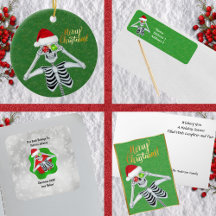 Fun Christmas Skeleton Holding Ornaments to Eyes