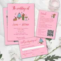 Hand Drawn Retro Pink Whimsical wedding collection
