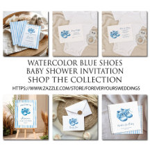 Watercolor Blue Shoes Baby Shower