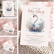 Beautiful Swan Pink Floral Damask Girl Baby Shower