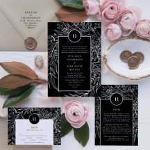 Dramatic Black & White Monogram Wreath Collection