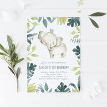 Watercolor Baby Elephant Prince Tropical
