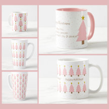 Elegant Pink Christmas Tree & Golden Star Mugs