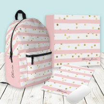 Cute Pink Stripes and Dots Pattern with Name