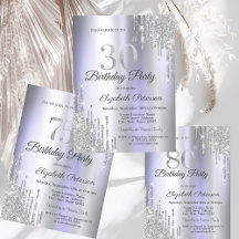 Silver Glitter Drips Light Purple Birthday 