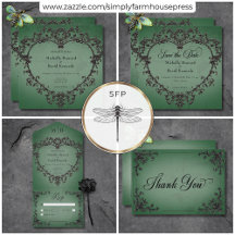 Gothic Black & Green Filigree Heart Wedding