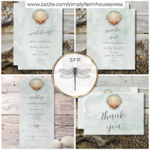 Modern Coastal Seashell Aqua Wedding