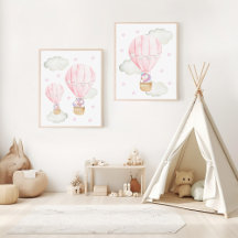 Unicorns In Hot Air Balloon Nursery Prints