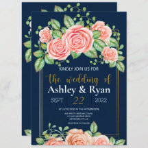 Navy Blue Gold Blush Floral Wedding 